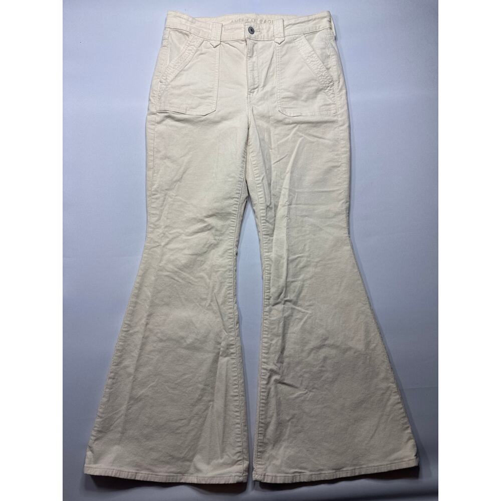 American Eagle Women's Festival Flare Cream Corduroy Pants - Size 12 Reg (32x31)